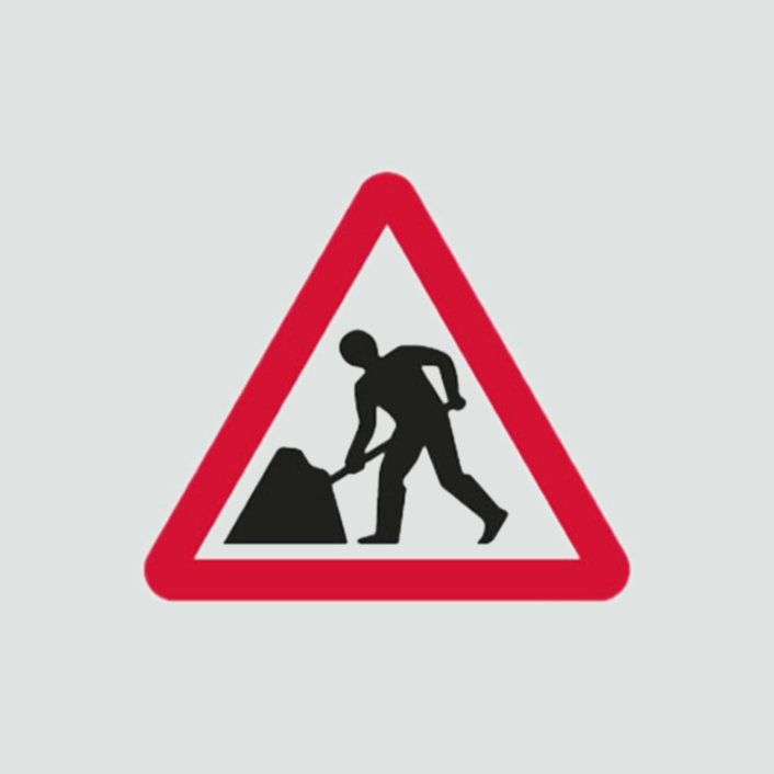 Warning to slow down because of road works ahead