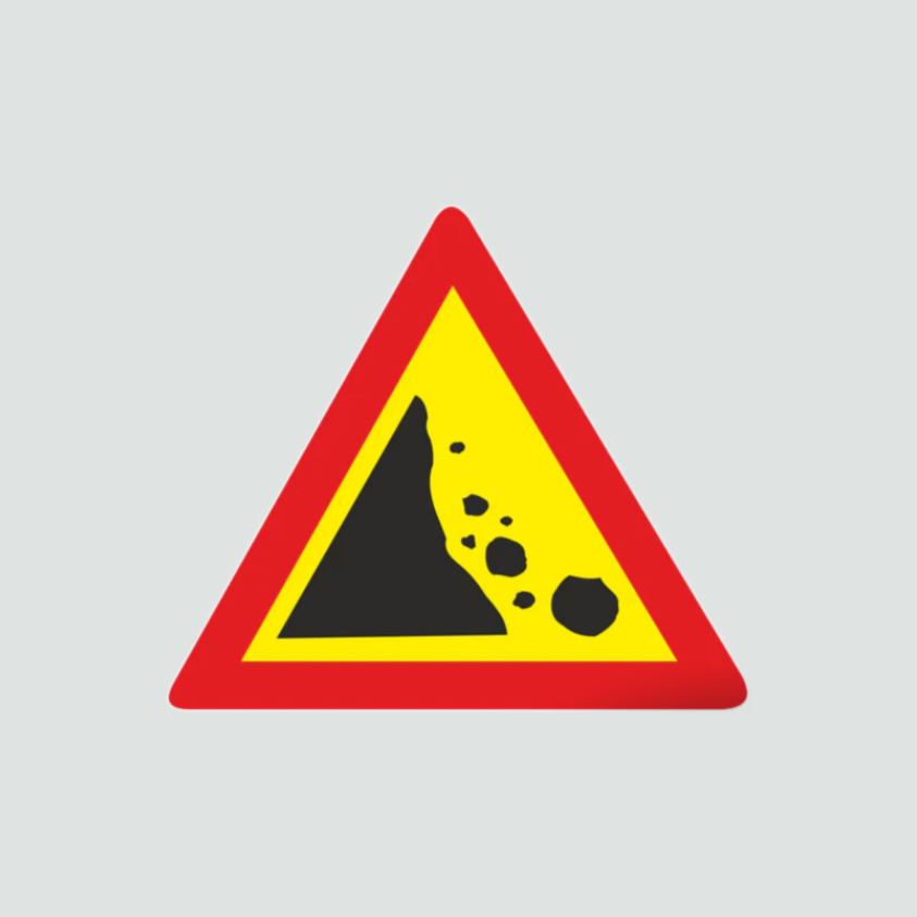 Warning of possible rock-falls on road ahead