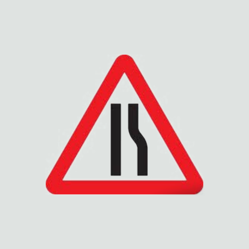 Warning that road narrows to the left ahead