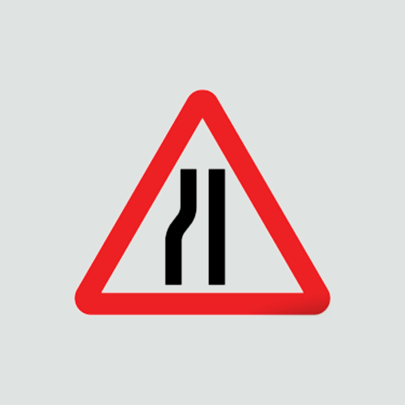 Warning that road narrows to the right ahead